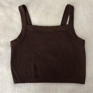 Cotton On - Brown Ribbed Cropped Tank Top